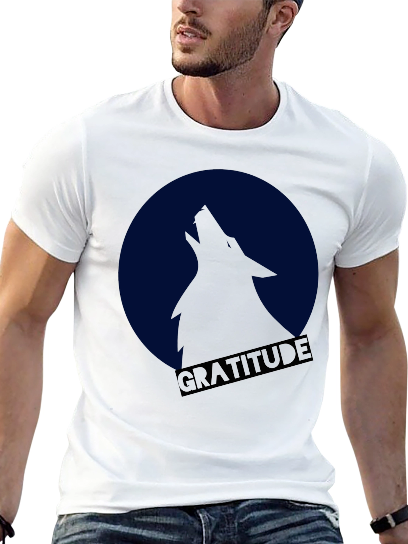 Gratitude Wolf Howling at Moon T-Shirt