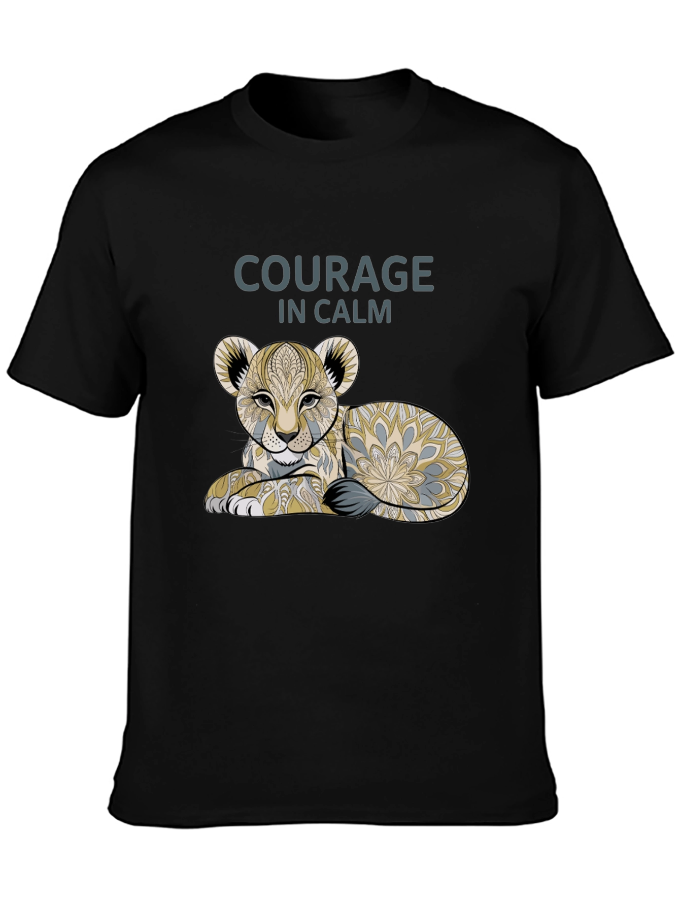 Courage in Calm Lion Cub Graphic Tee - Black
