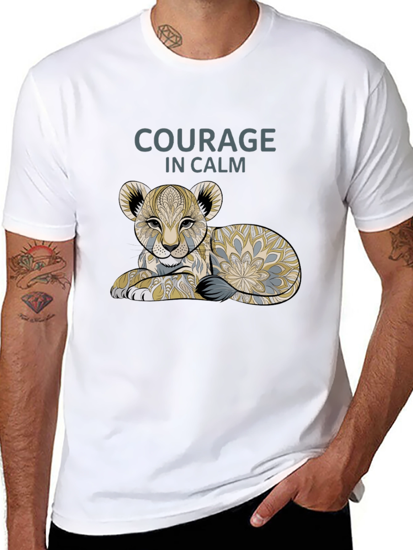Courage in Calm Lion Cub Graphic Tee - Black