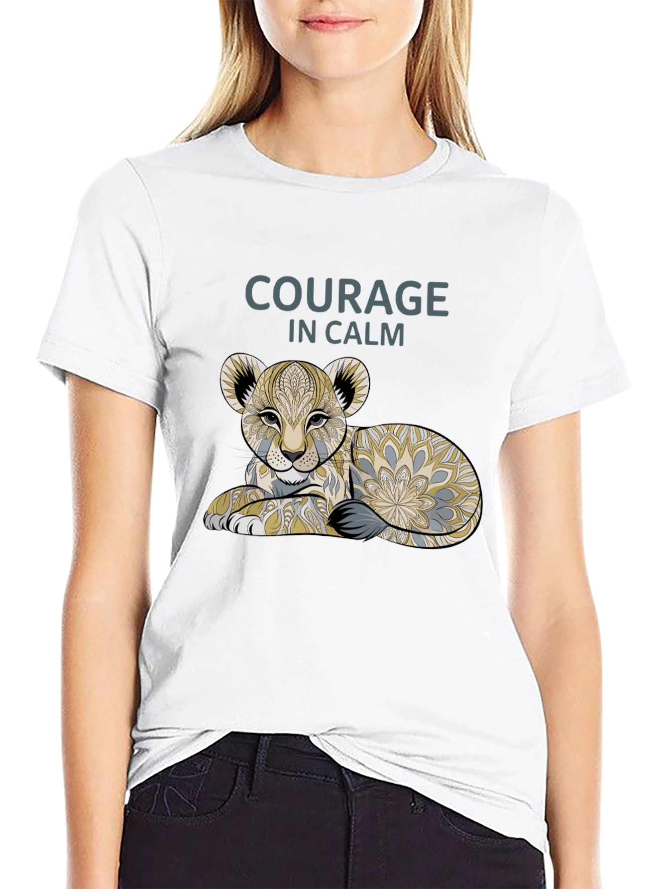 Courage in Calm Lion Cub Graphic Tee - Black