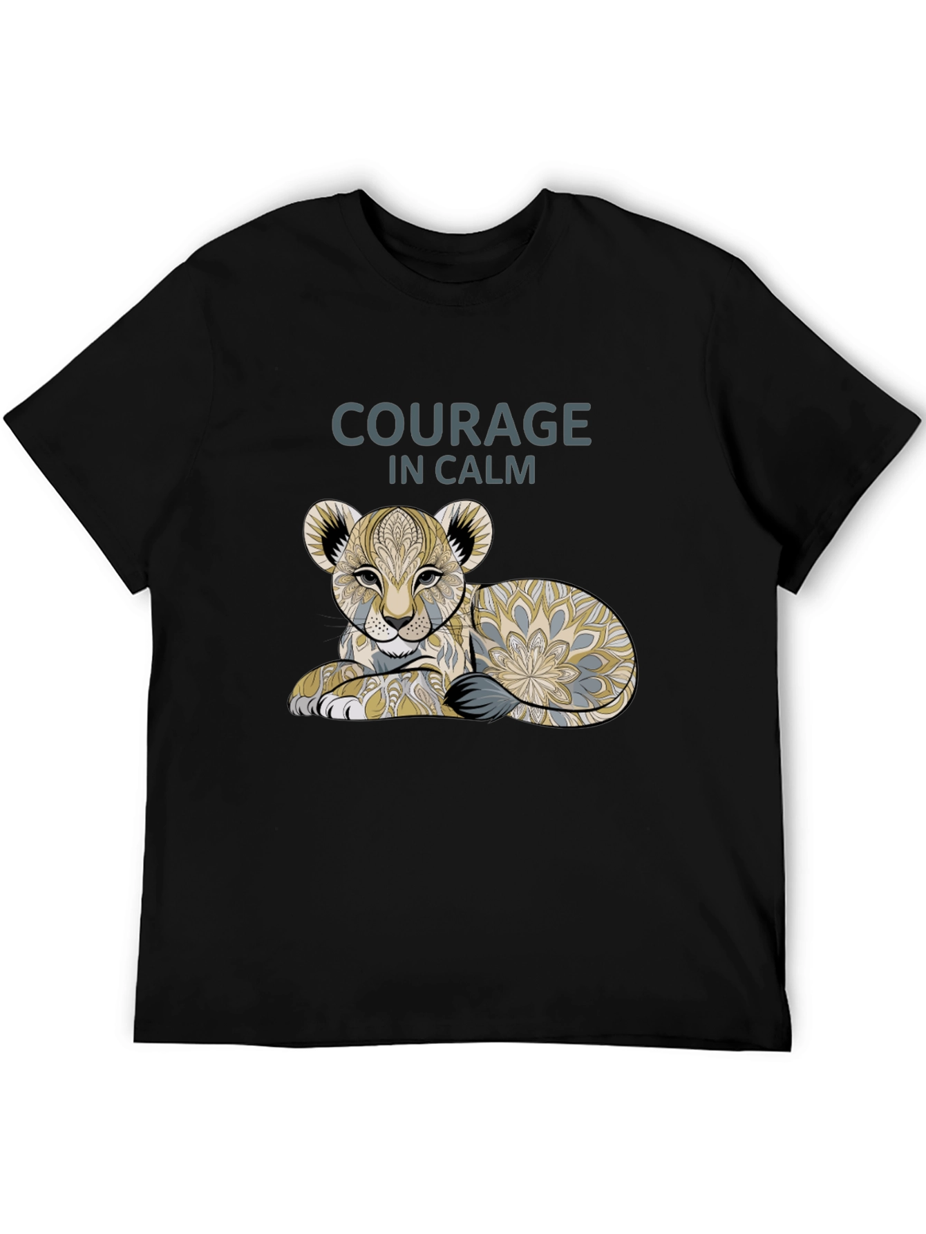 Courage in Calm Lion Cub Graphic Tee - Black