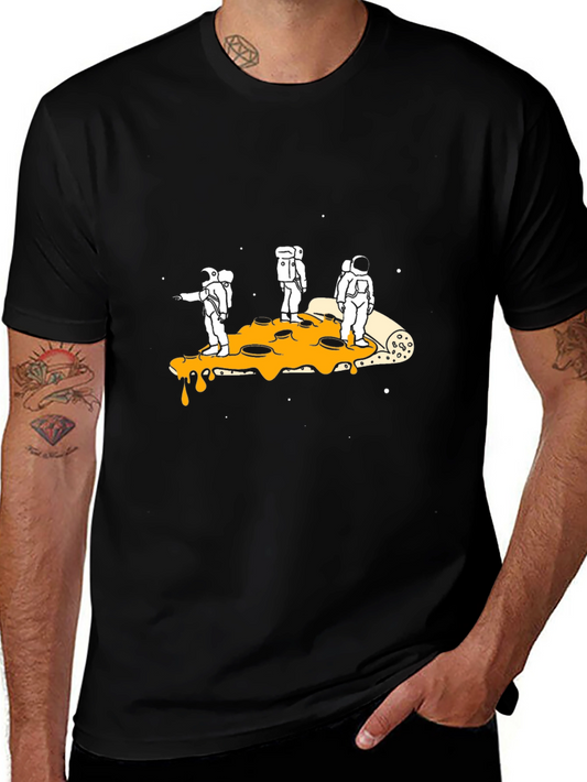 Astronauts Pizza Galaxy Black T-Shirt
