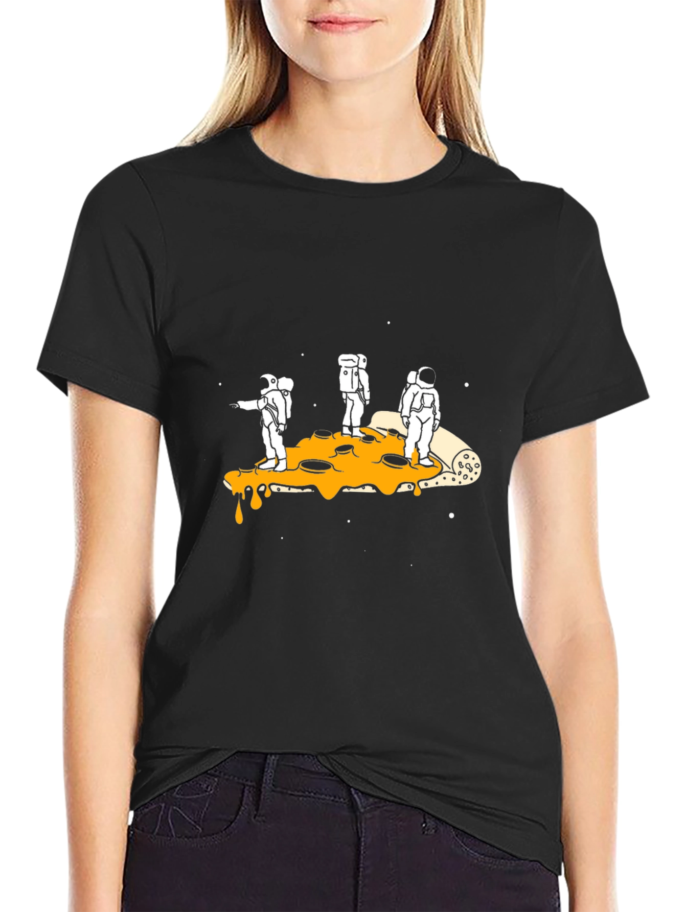 Astronauts Pizza Galaxy Black T-Shirt