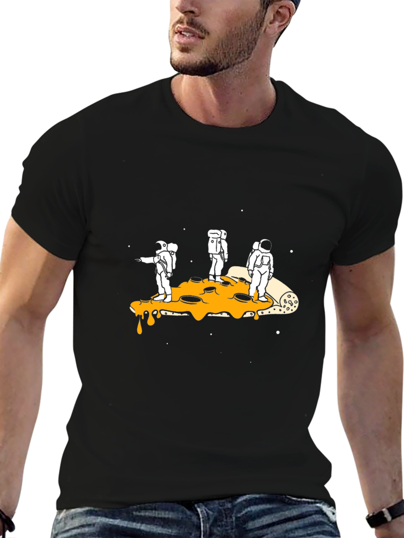 Astronauts Pizza Galaxy Black T-Shirt