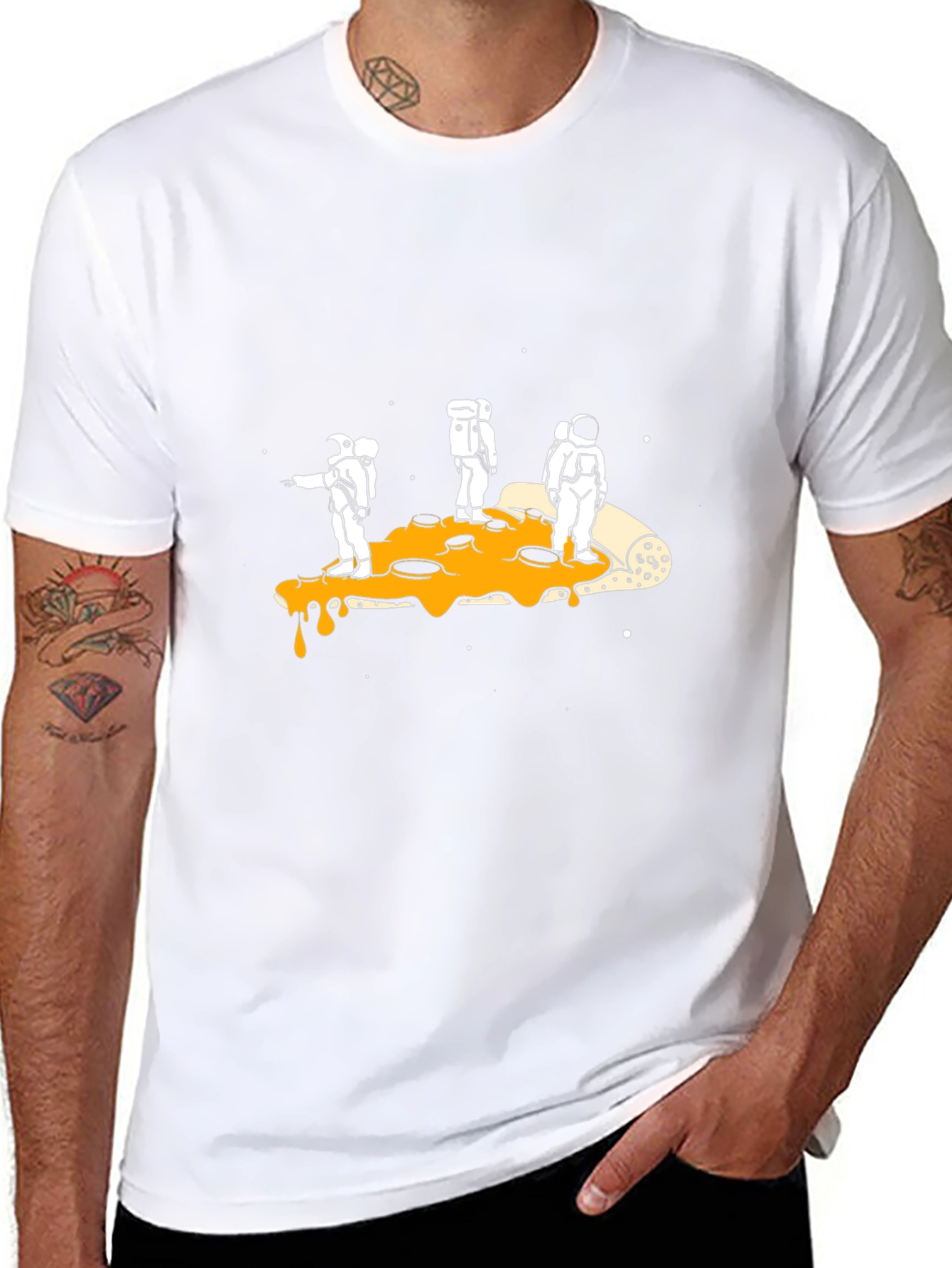 Astronauts Pizza Galaxy Black T-Shirt
