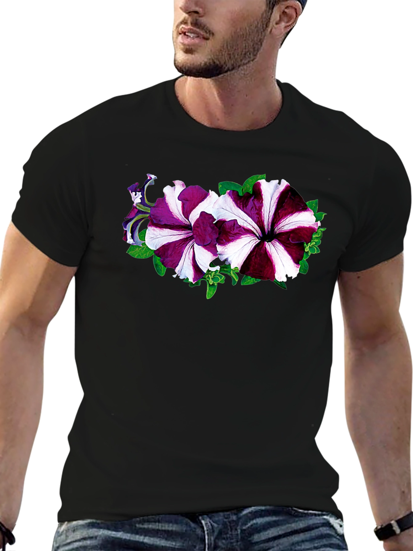 Floral Petunia Graphic Black T-Shirt