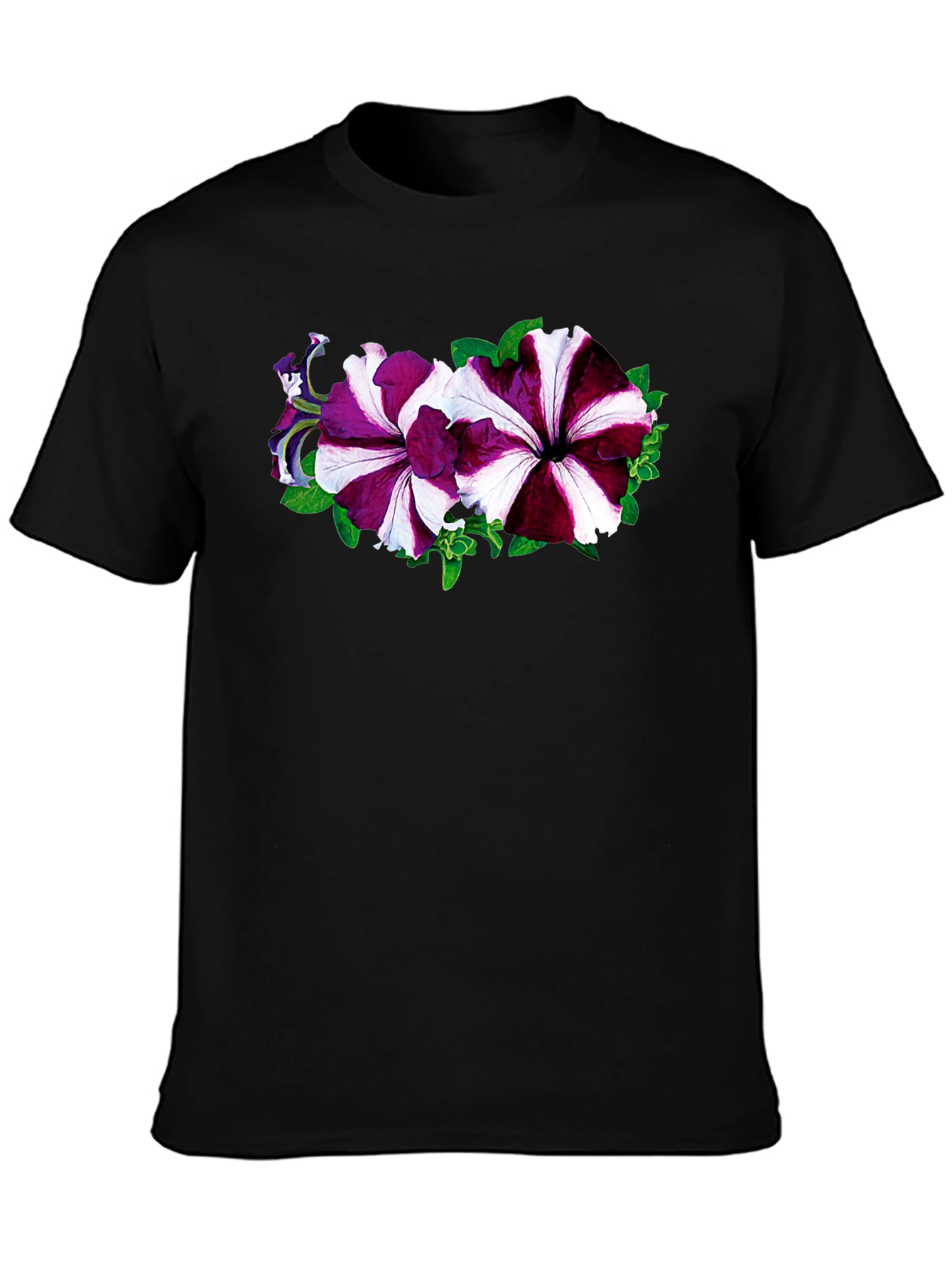 Floral Petunia Graphic Black T-Shirt