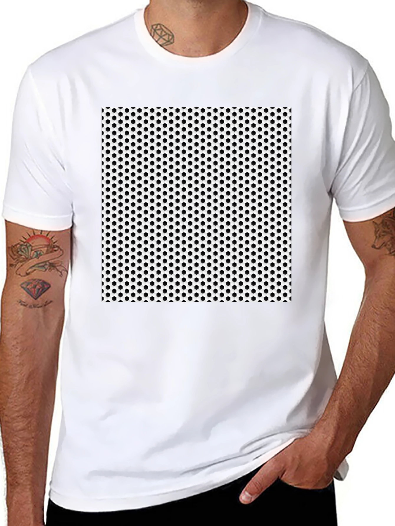 Black Tee with Geometric Dot Pattern
