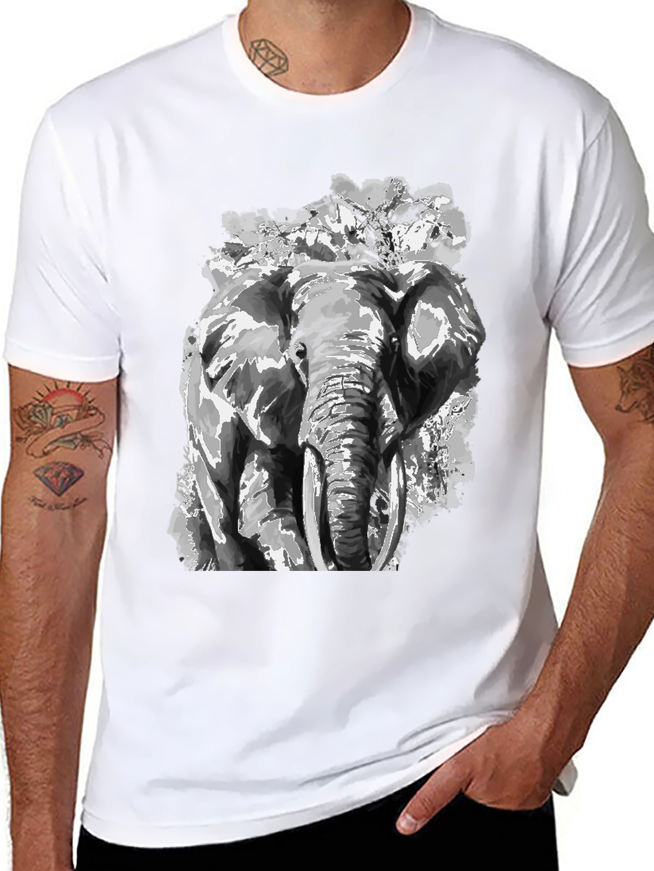 Elephant Graphic Print Black T-Shirt