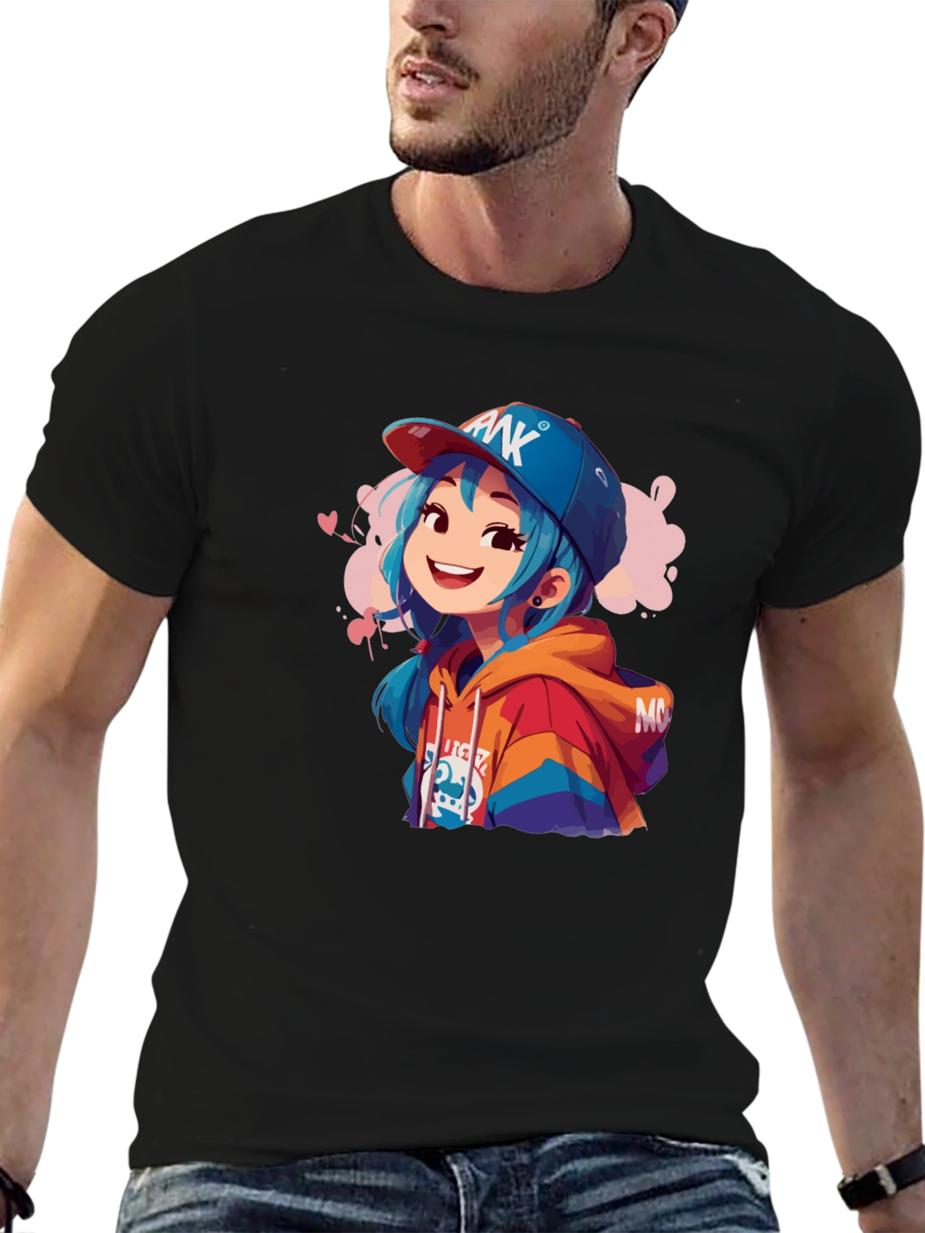 Anime Girl Graphic Black T-Shirt