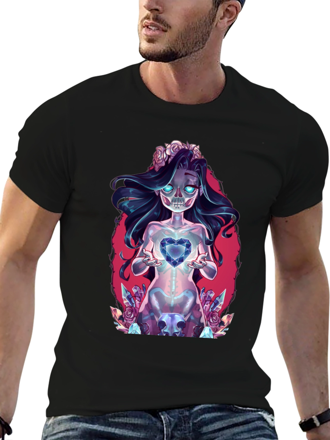 Gothic Skeleton Heart Black T-Shirt