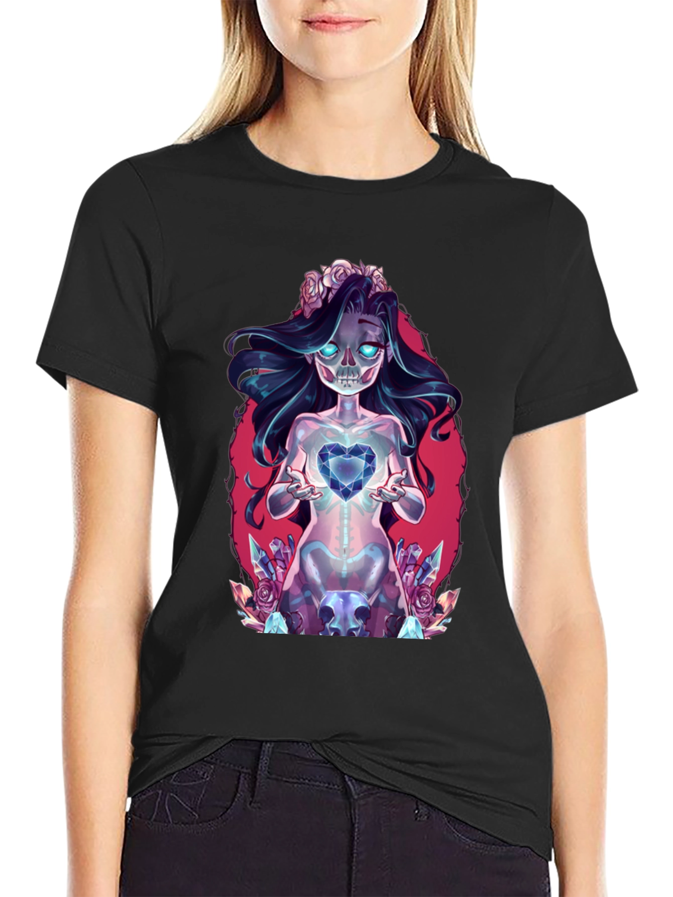 Gothic Skeleton Heart Black T-Shirt