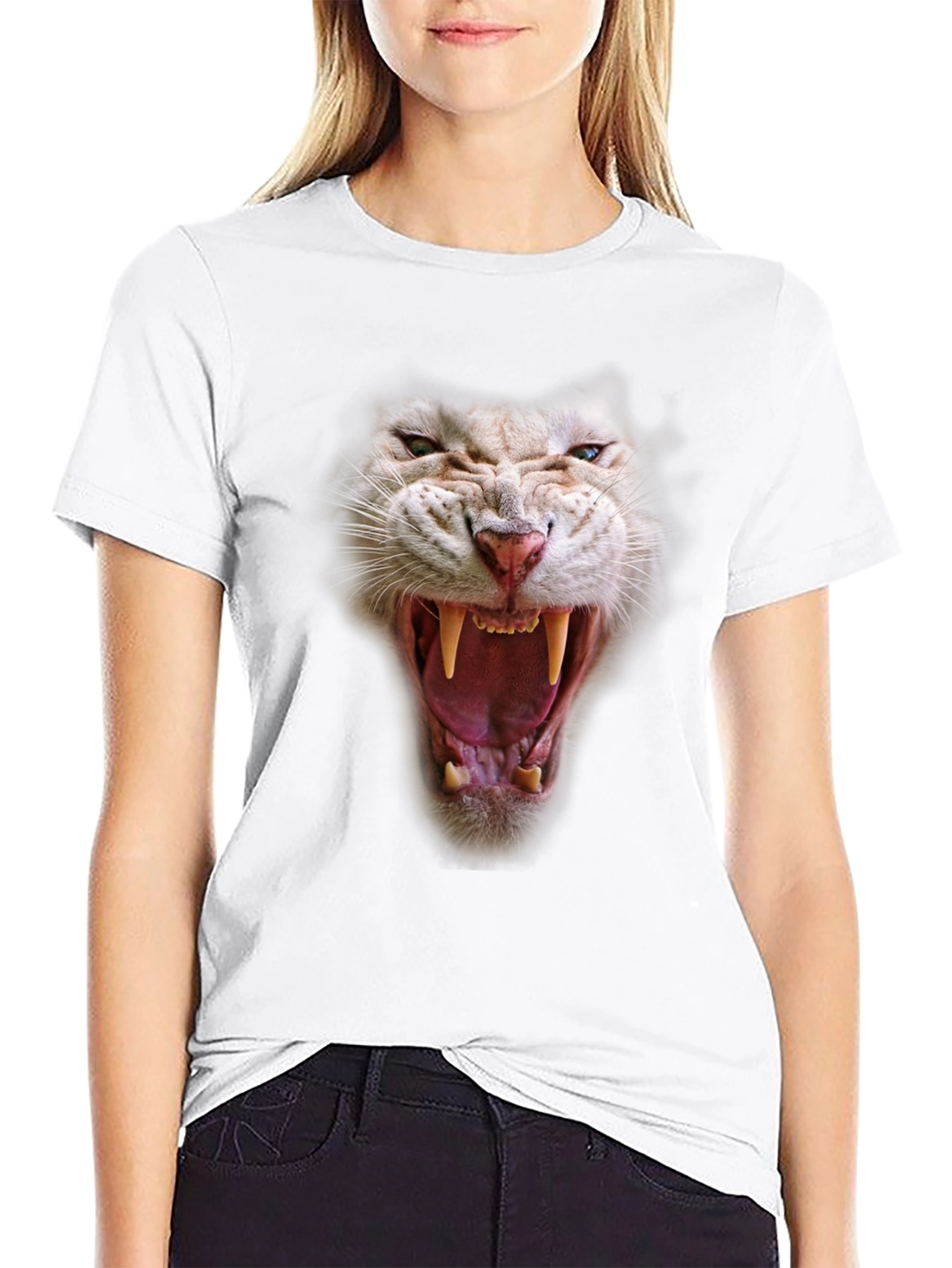 Roaring White Tiger Graphic T-Shirt
