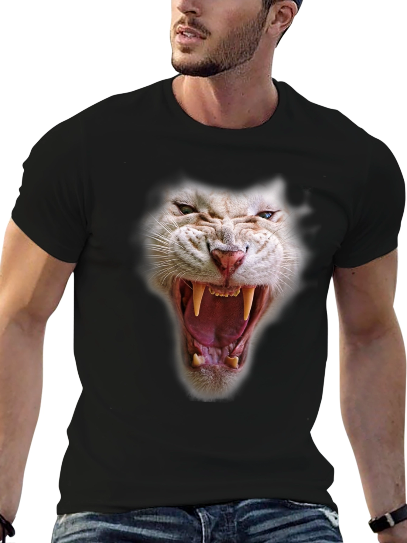 Roaring White Tiger Graphic T-Shirt