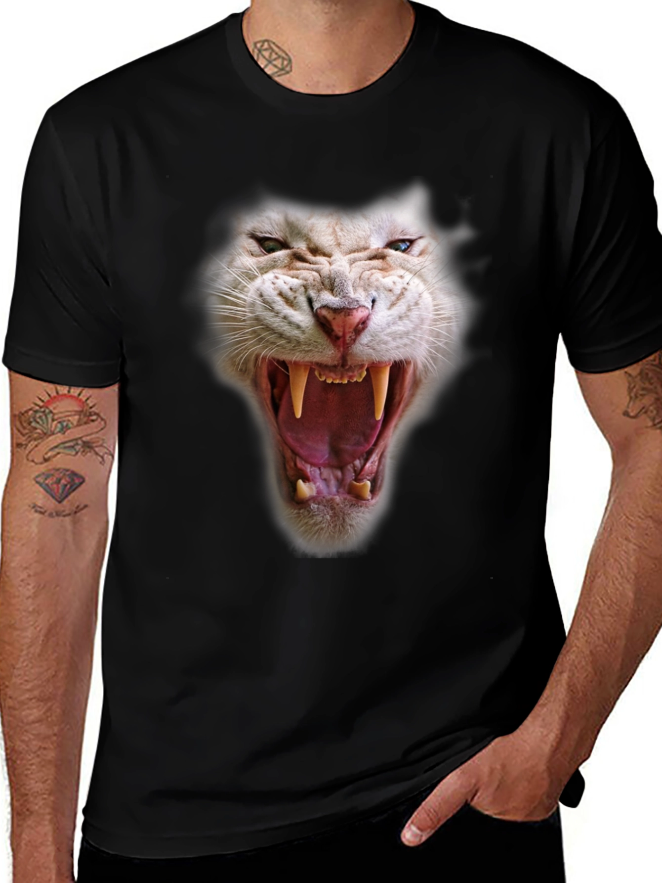 Roaring White Tiger Graphic T-Shirt