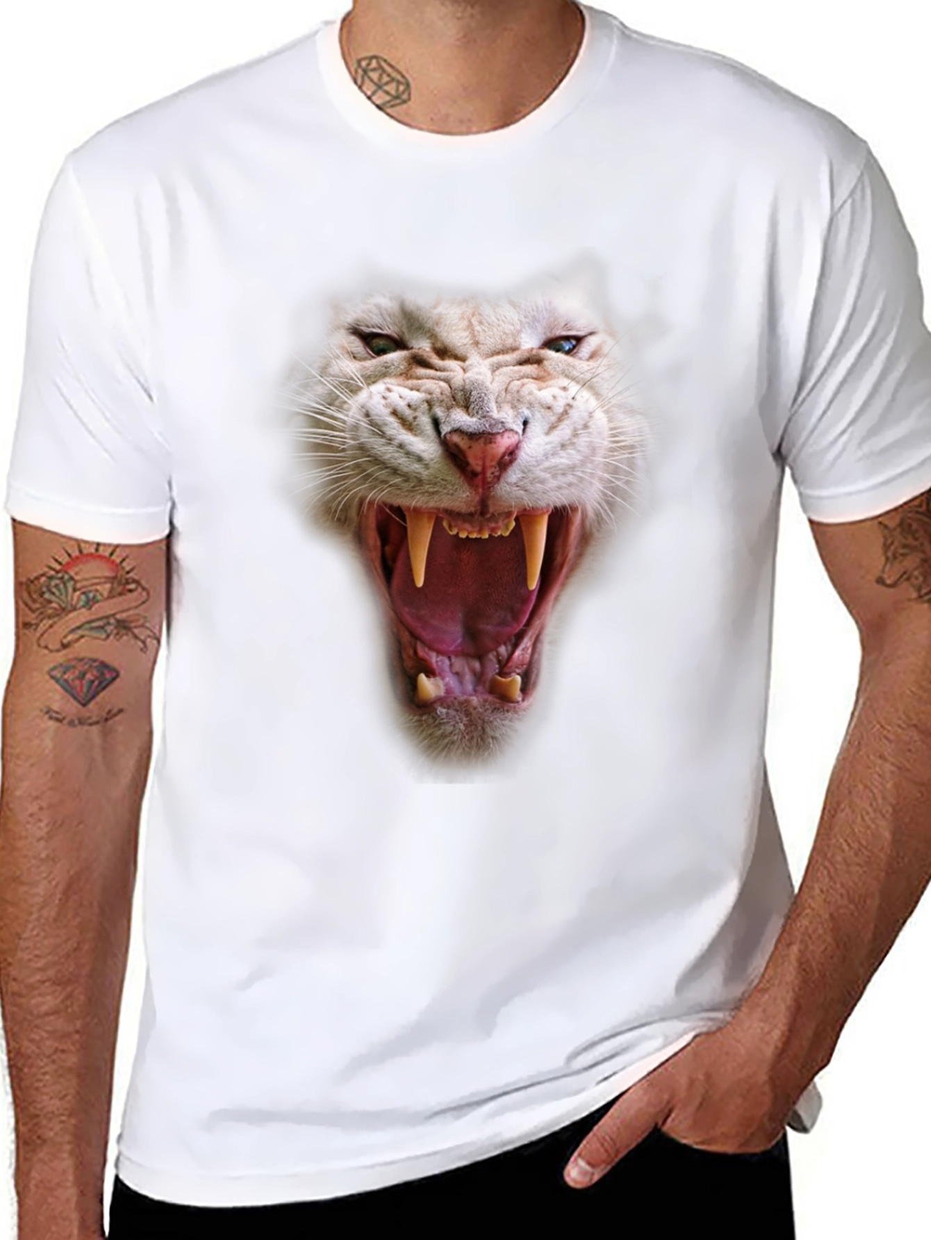 Roaring White Tiger Graphic T-Shirt