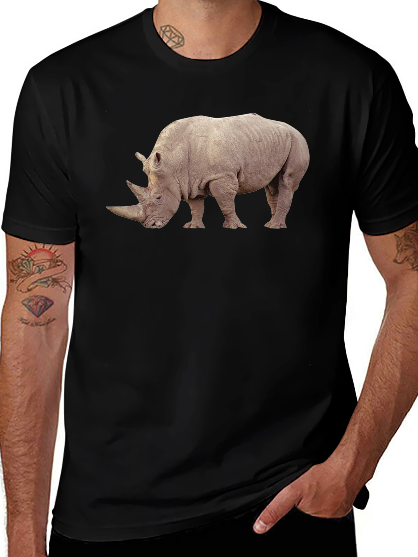 Rhino Graphic Tee - Wildlife Lovers Black T-Shirt