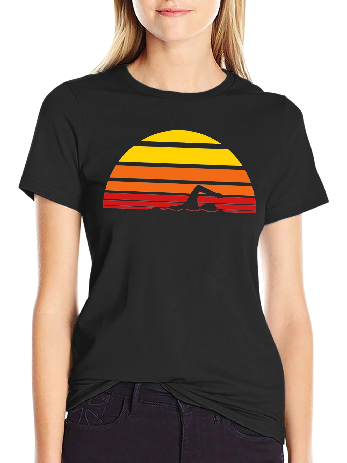 Retro Swimmer T-Shirt - Sunset Swim Design