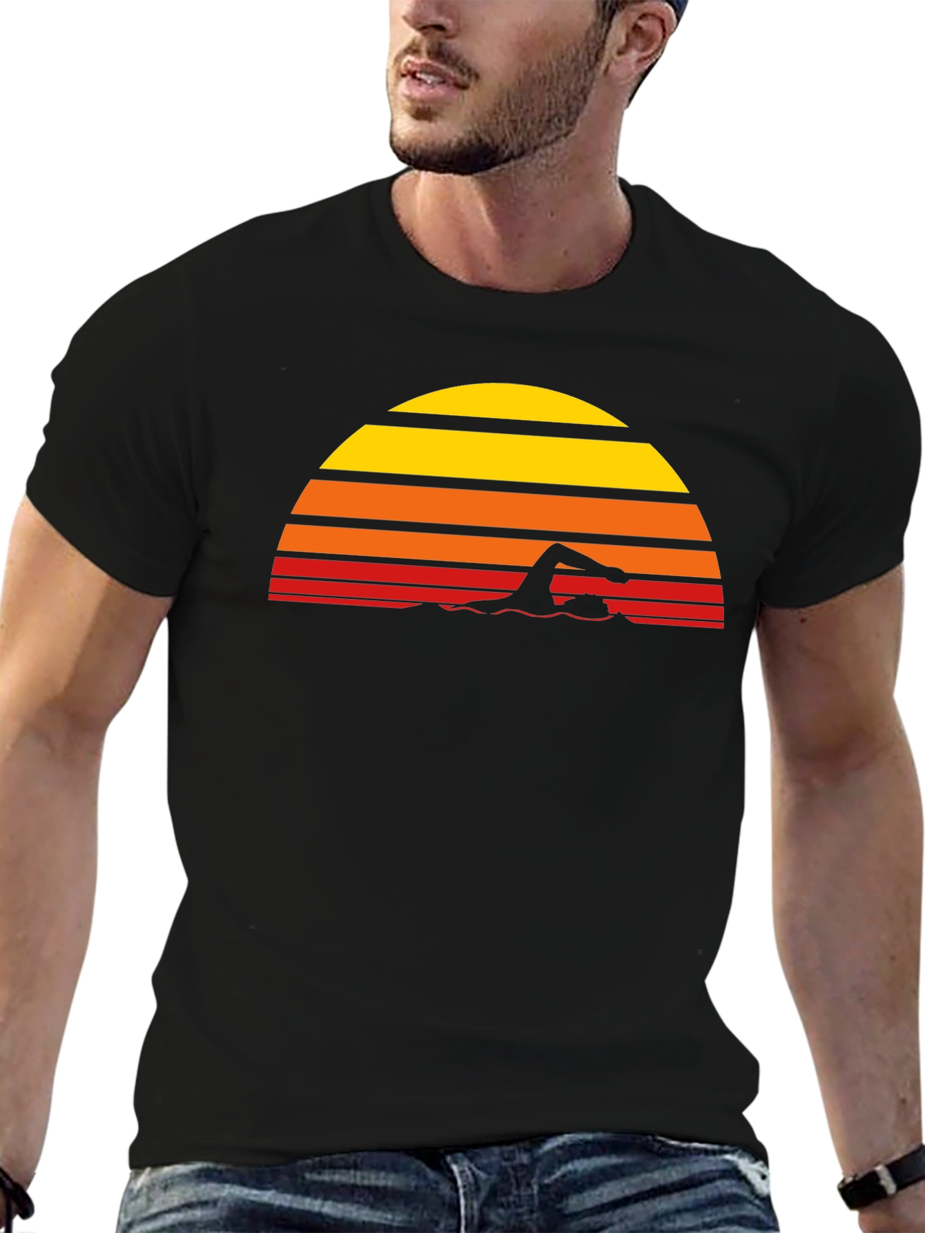 Retro Swimmer T-Shirt - Sunset Swim Design