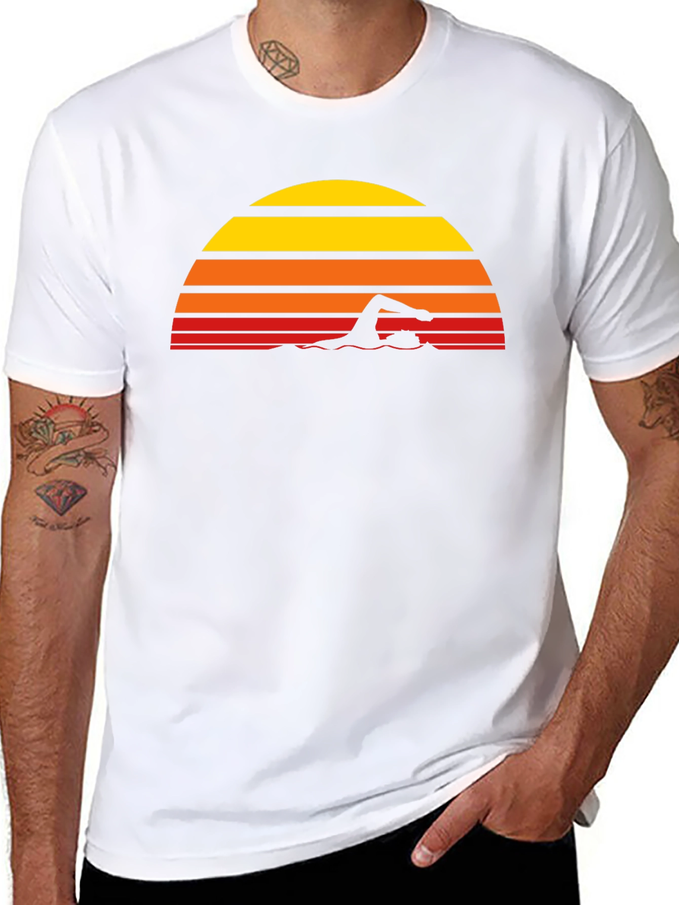 Retro Swimmer T-Shirt - Sunset Swim Design