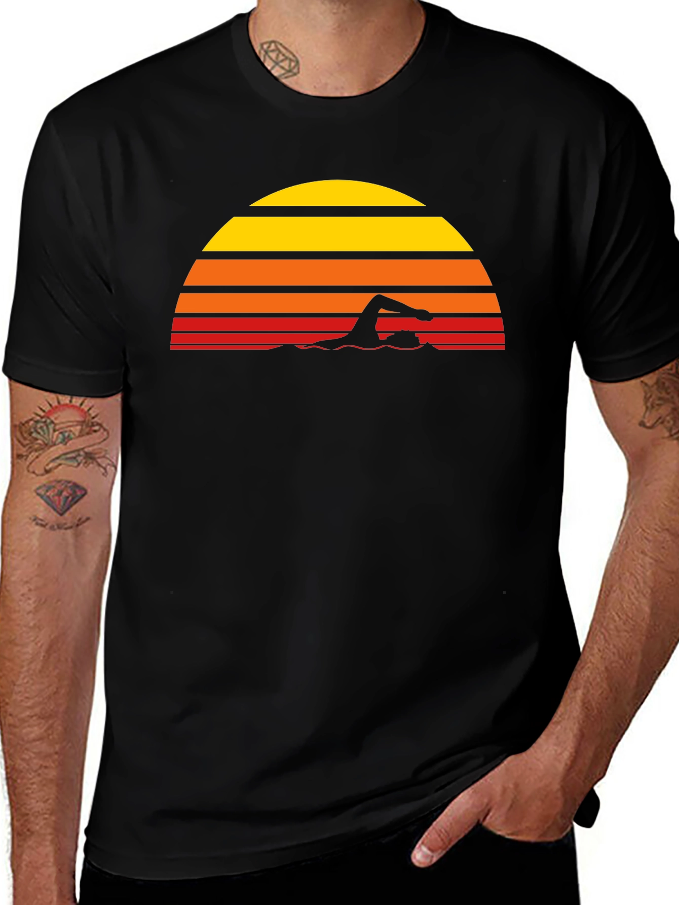 Retro Swimmer T-Shirt - Sunset Swim Design