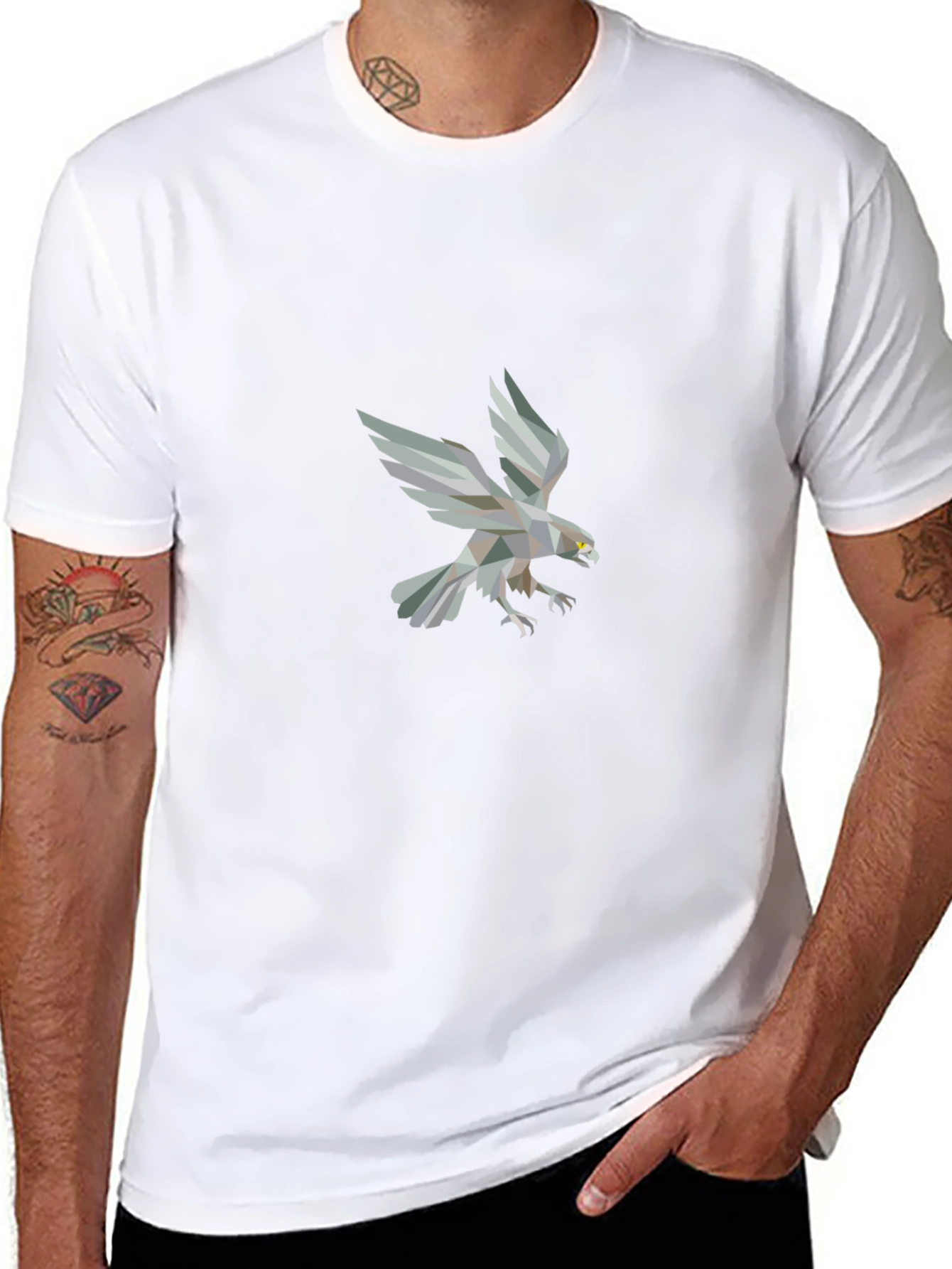 Geometric Eagle Print Black T-Shirt