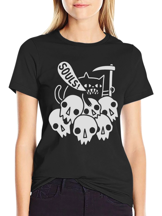 Grim Cat Souls T-Shirt - Spooky Graphic Tee