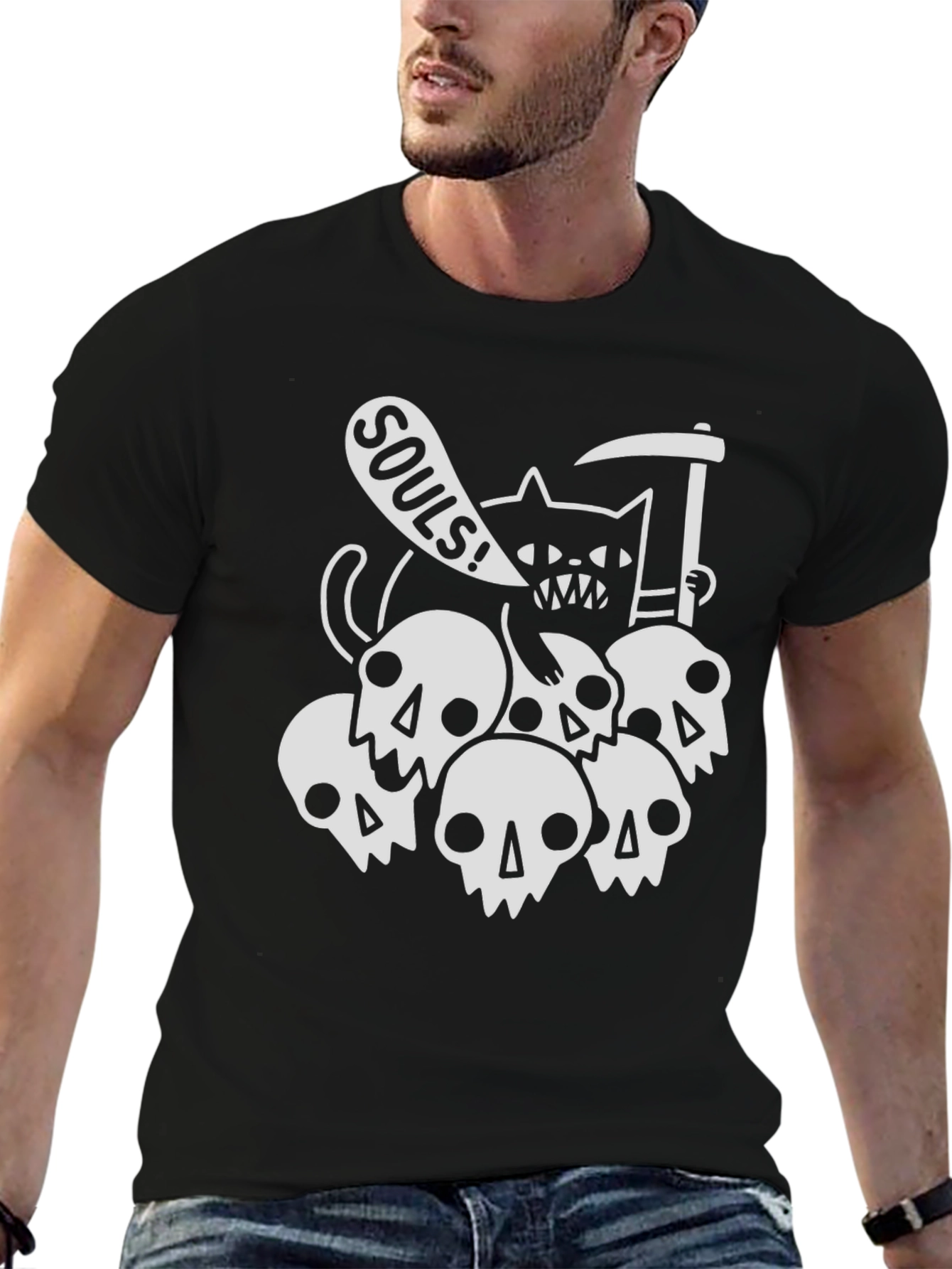 Grim Cat Souls T-Shirt - Spooky Graphic Tee