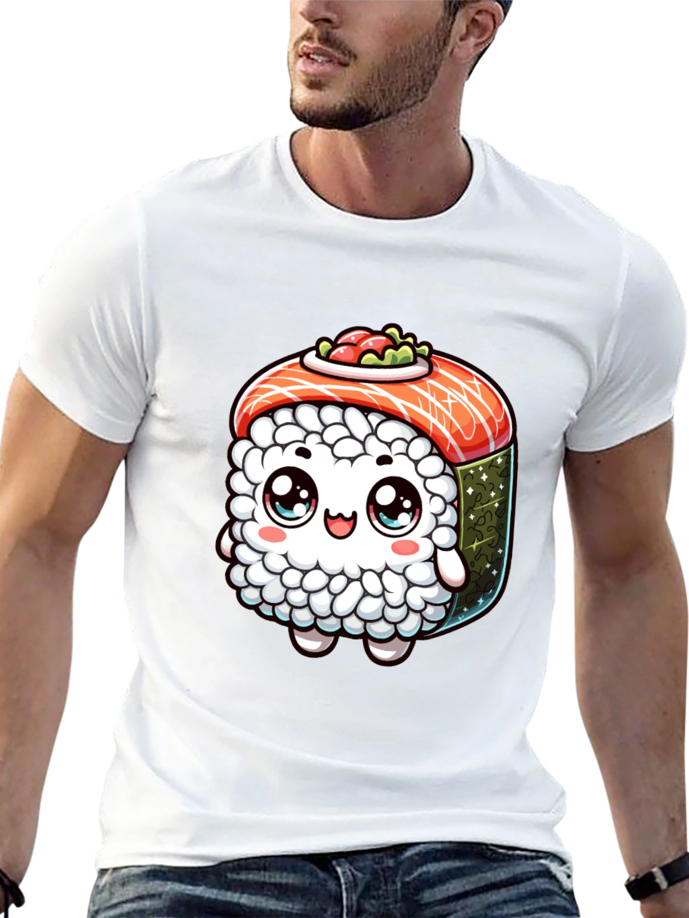 Sushi Cartoon Graphic Black T-Shirt
