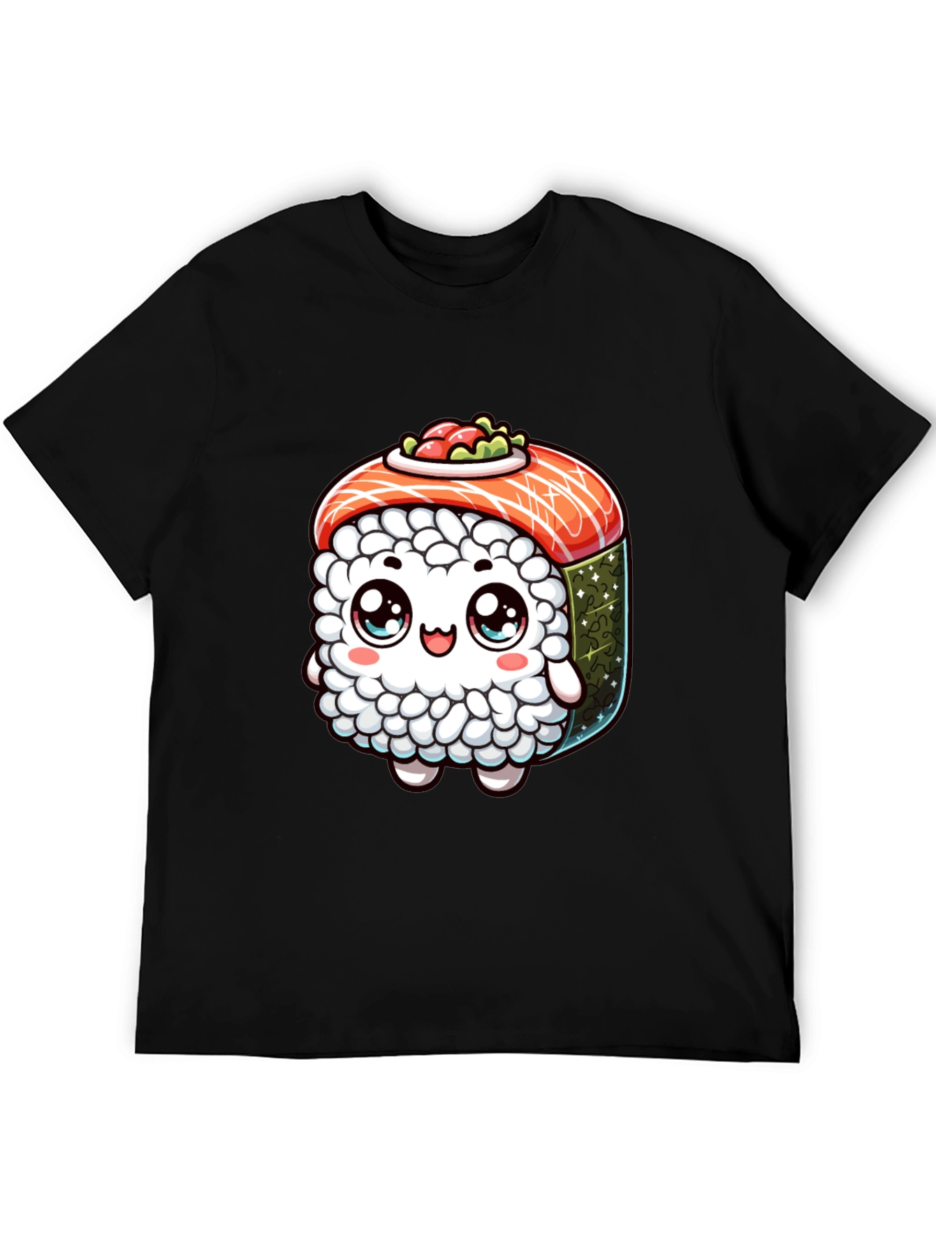 Sushi Cartoon Graphic Black T-Shirt
