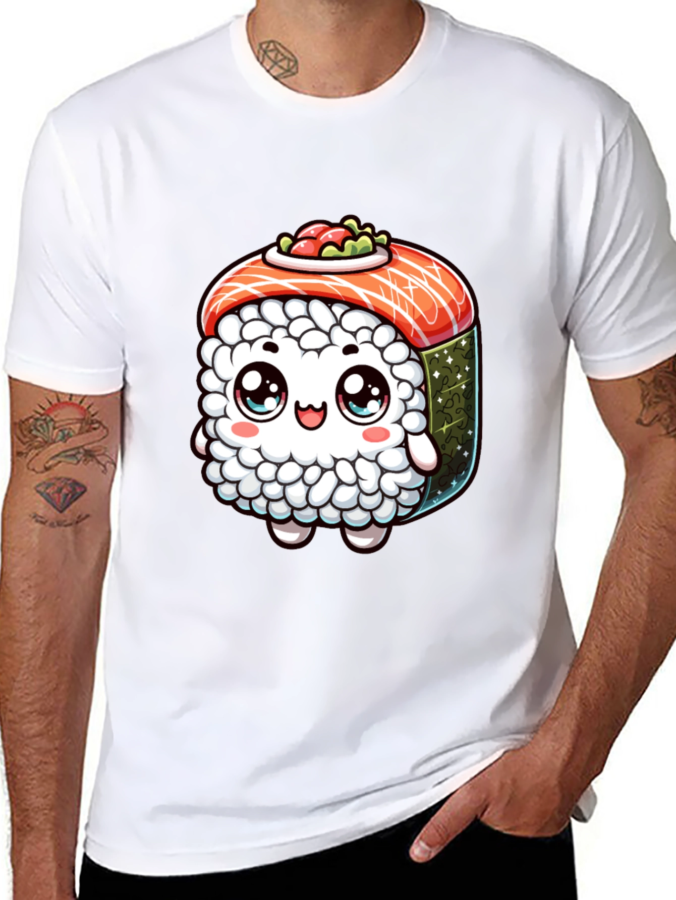 Sushi Cartoon Graphic Black T-Shirt