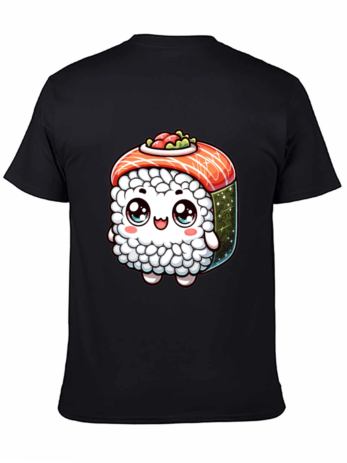 Sushi Cartoon Graphic Black T-Shirt