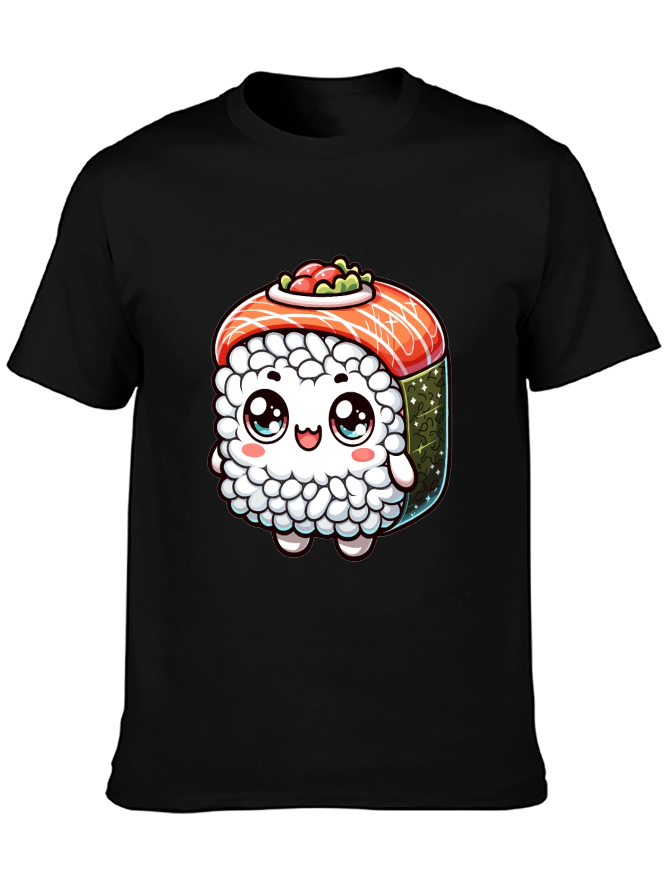 Sushi Cartoon Graphic Black T-Shirt