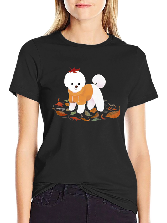 Cute Dog Autumn Leaves Graphic T-Shirt