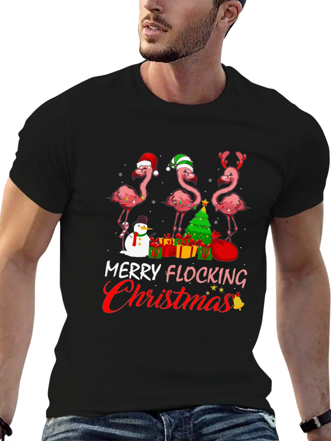Merry Flocking Christmas Flamingo T-Shirt