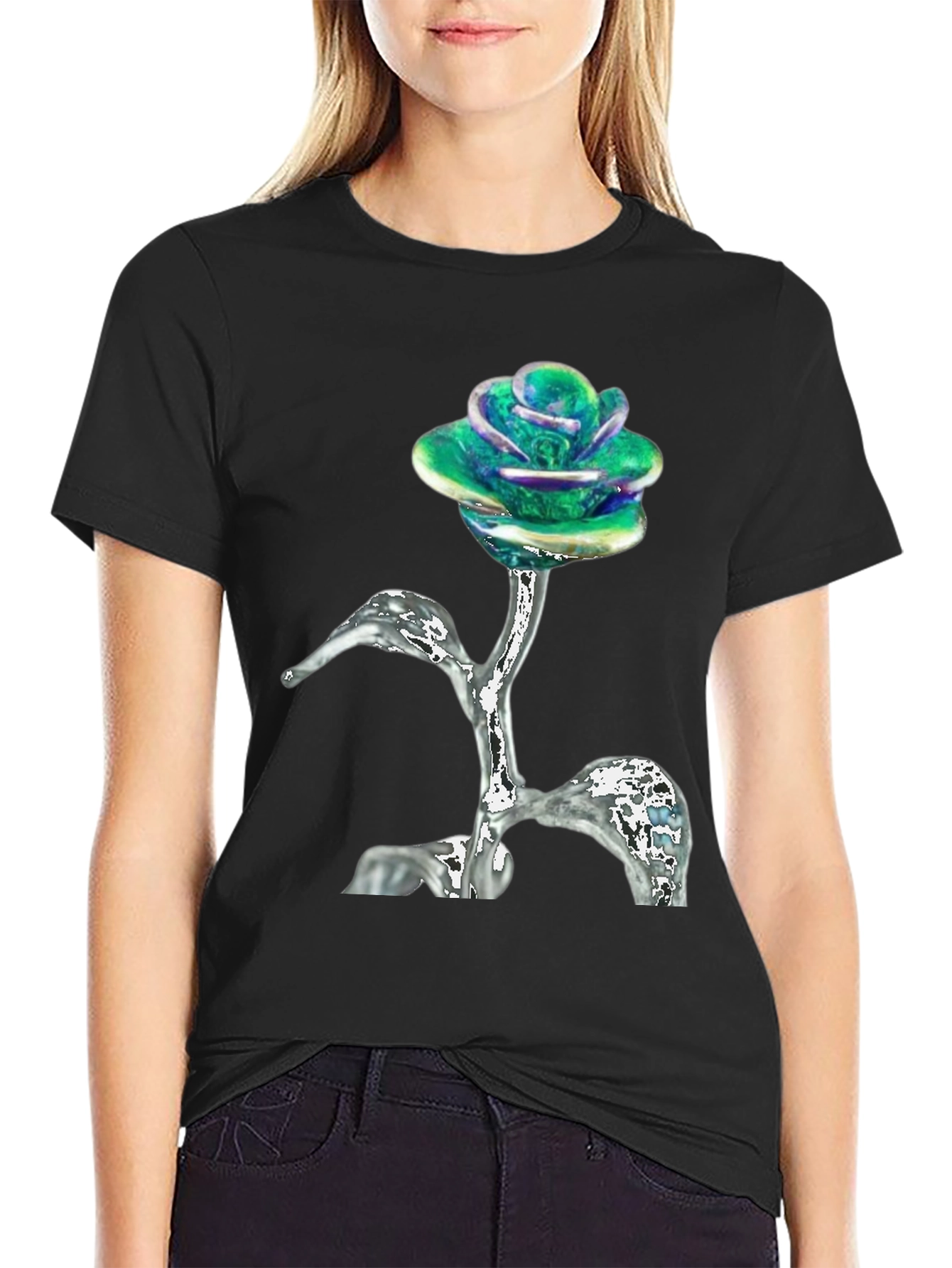 Iridescent Rose T-Shirt - Unique Floral Design