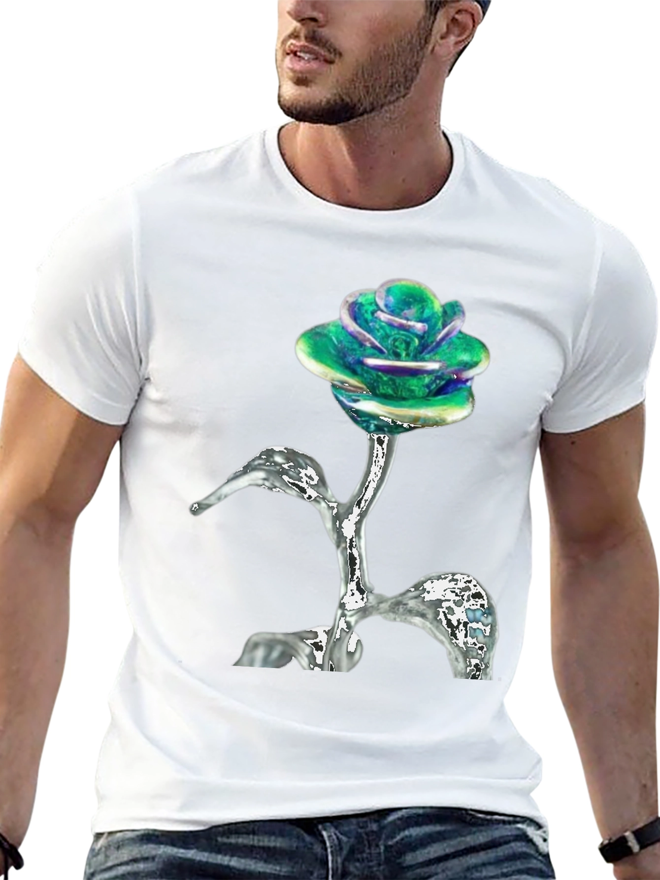 Iridescent Rose T-Shirt - Unique Floral Design