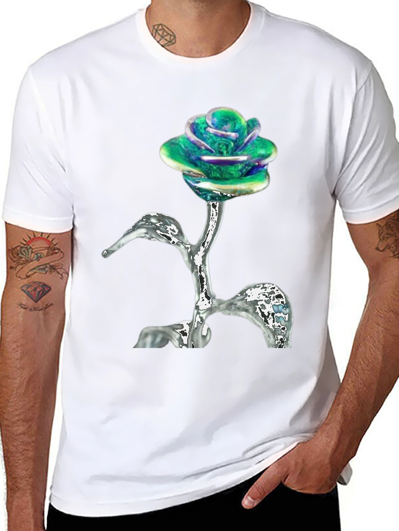 Iridescent Rose T-Shirt - Unique Floral Design