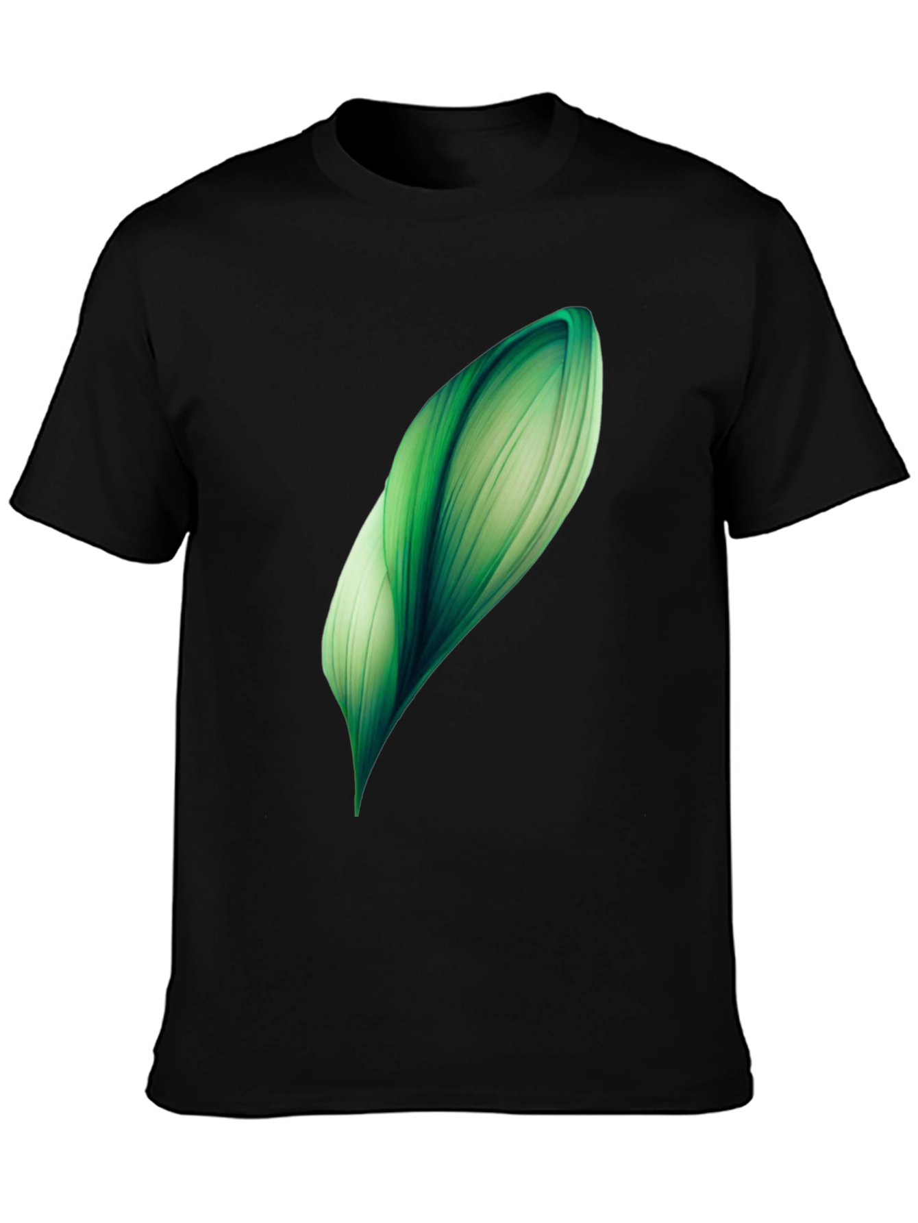 Abstract Green Leaf Graphic Print Black T-Shirt