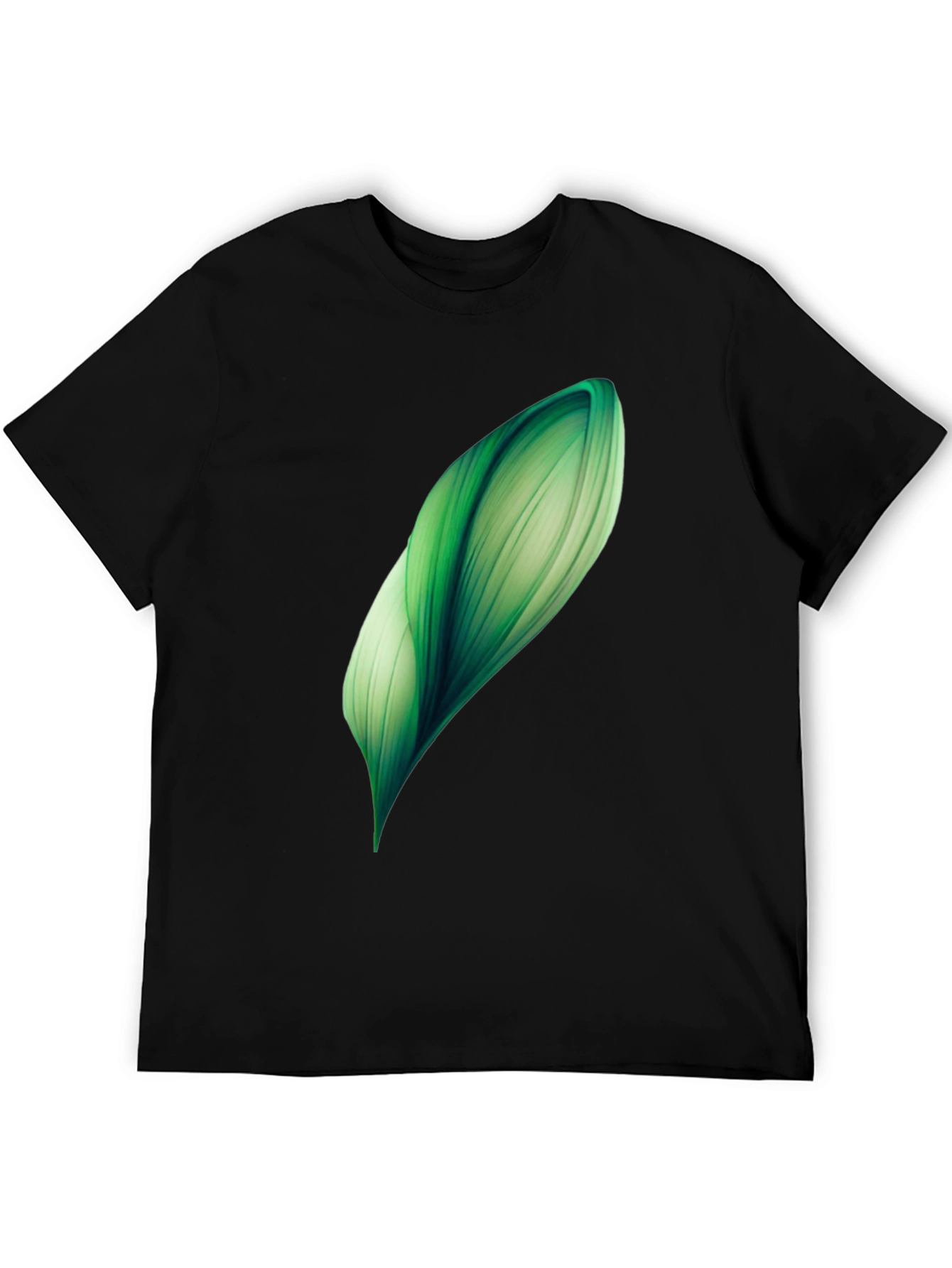 Abstract Green Leaf Graphic Print Black T-Shirt