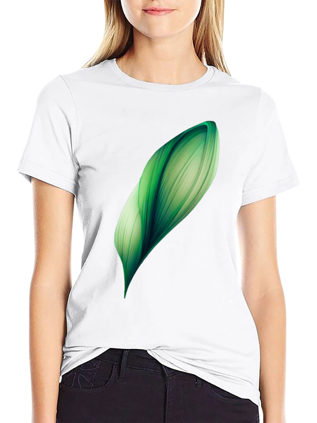 Abstract Green Leaf Graphic Print Black T-Shirt