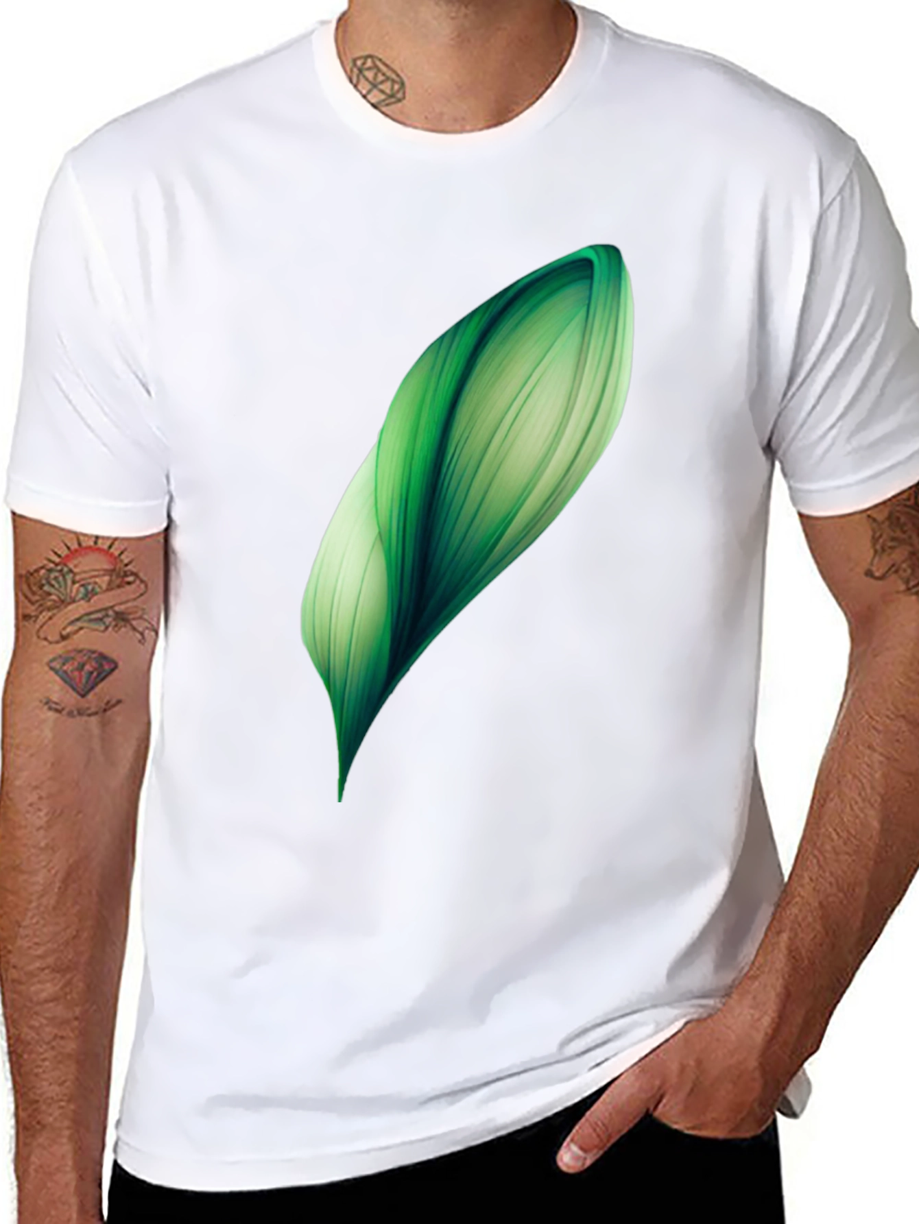 Abstract Green Leaf Graphic Print Black T-Shirt