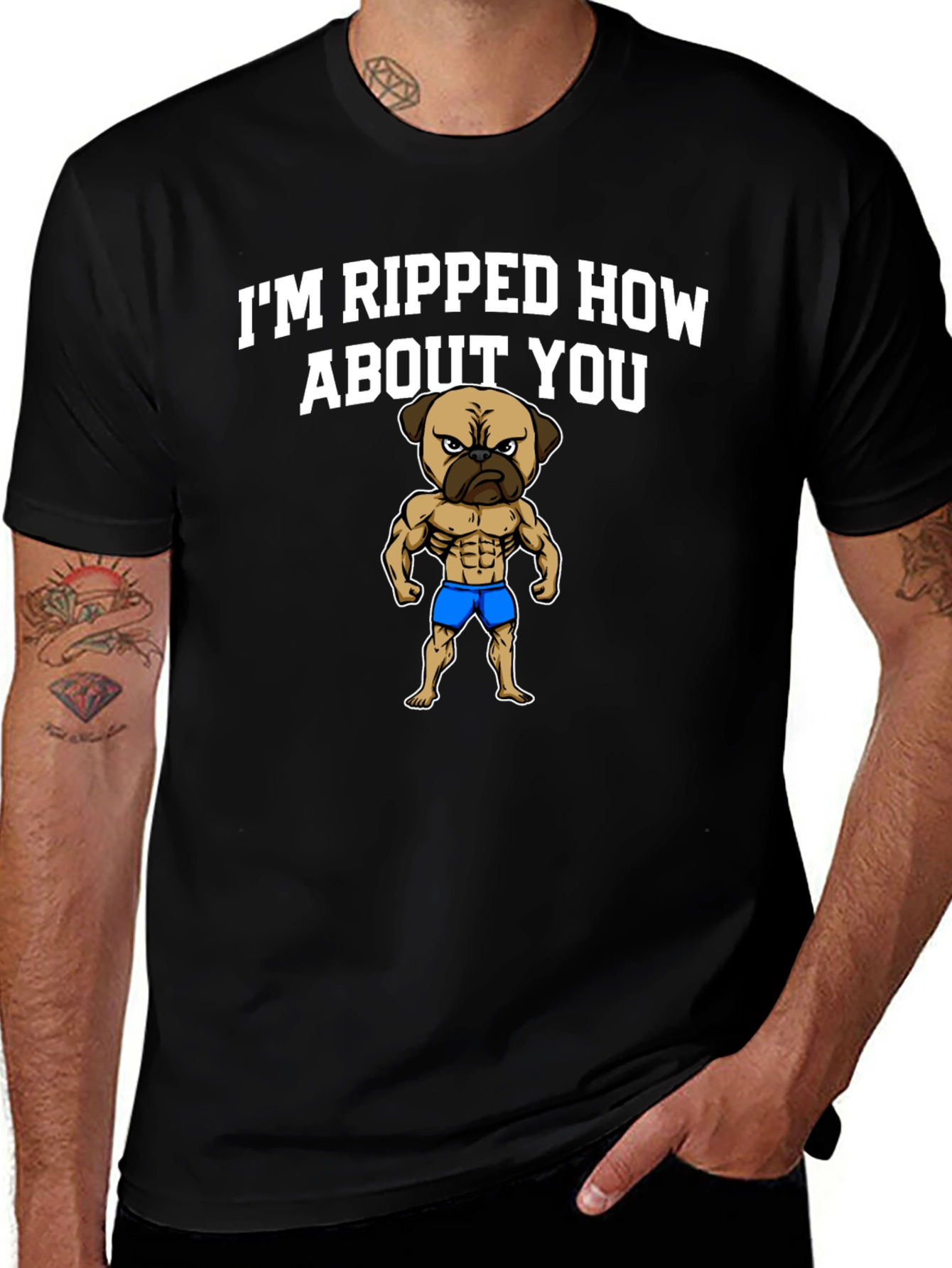 Ripped Pug T-Shirt - Funny Workout Tee