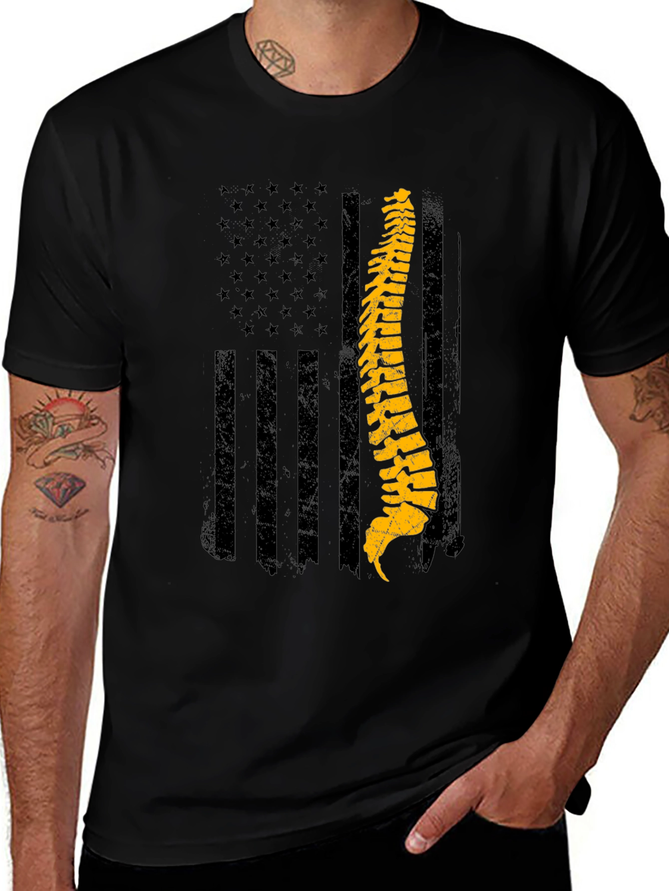 Spine American Flag T-Shirt - Chiropractic Pride