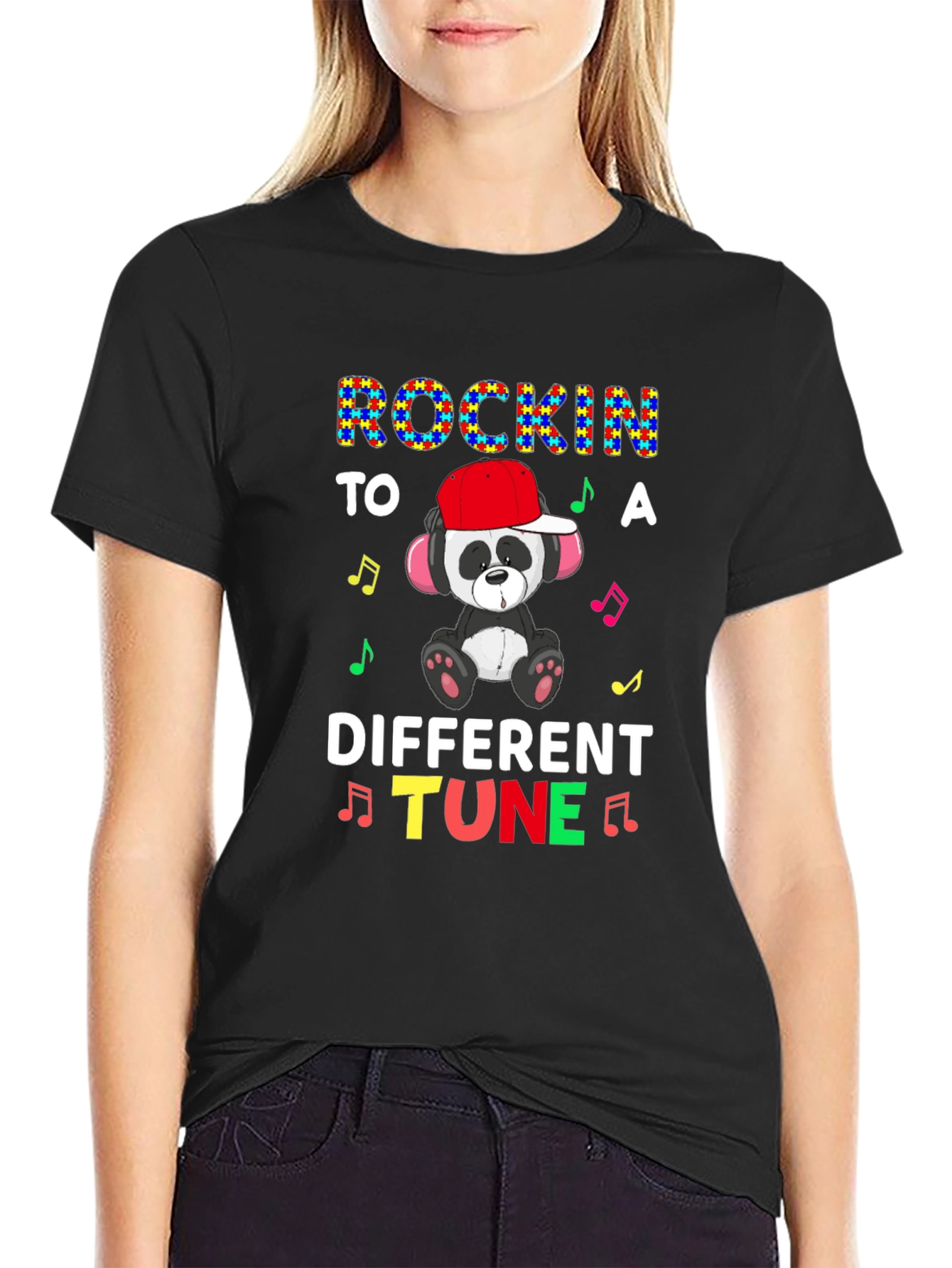 Rockin to a Different Tune Autism Awareness Panda T-Shirt
