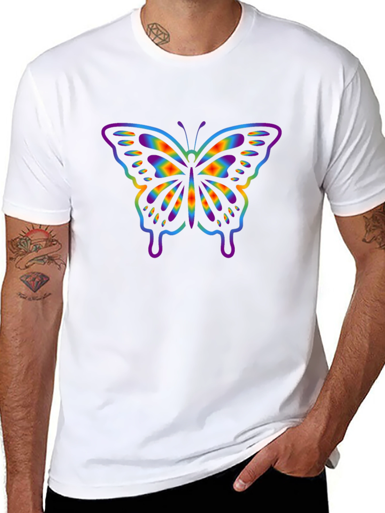 Rainbow Butterfly Graphic Black T-Shirt