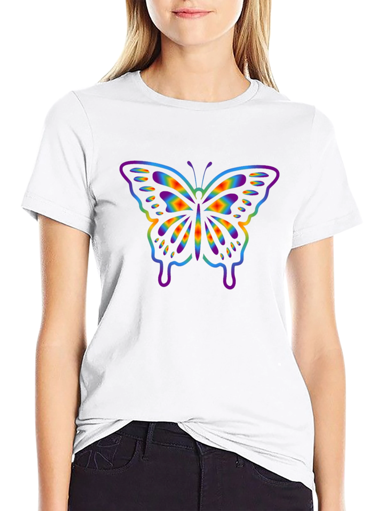 Rainbow Butterfly Graphic Black T-Shirt