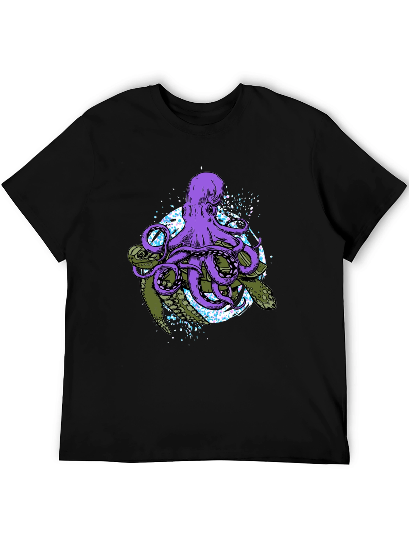 Octopus & Turtle Graphic Print Black T-Shirt