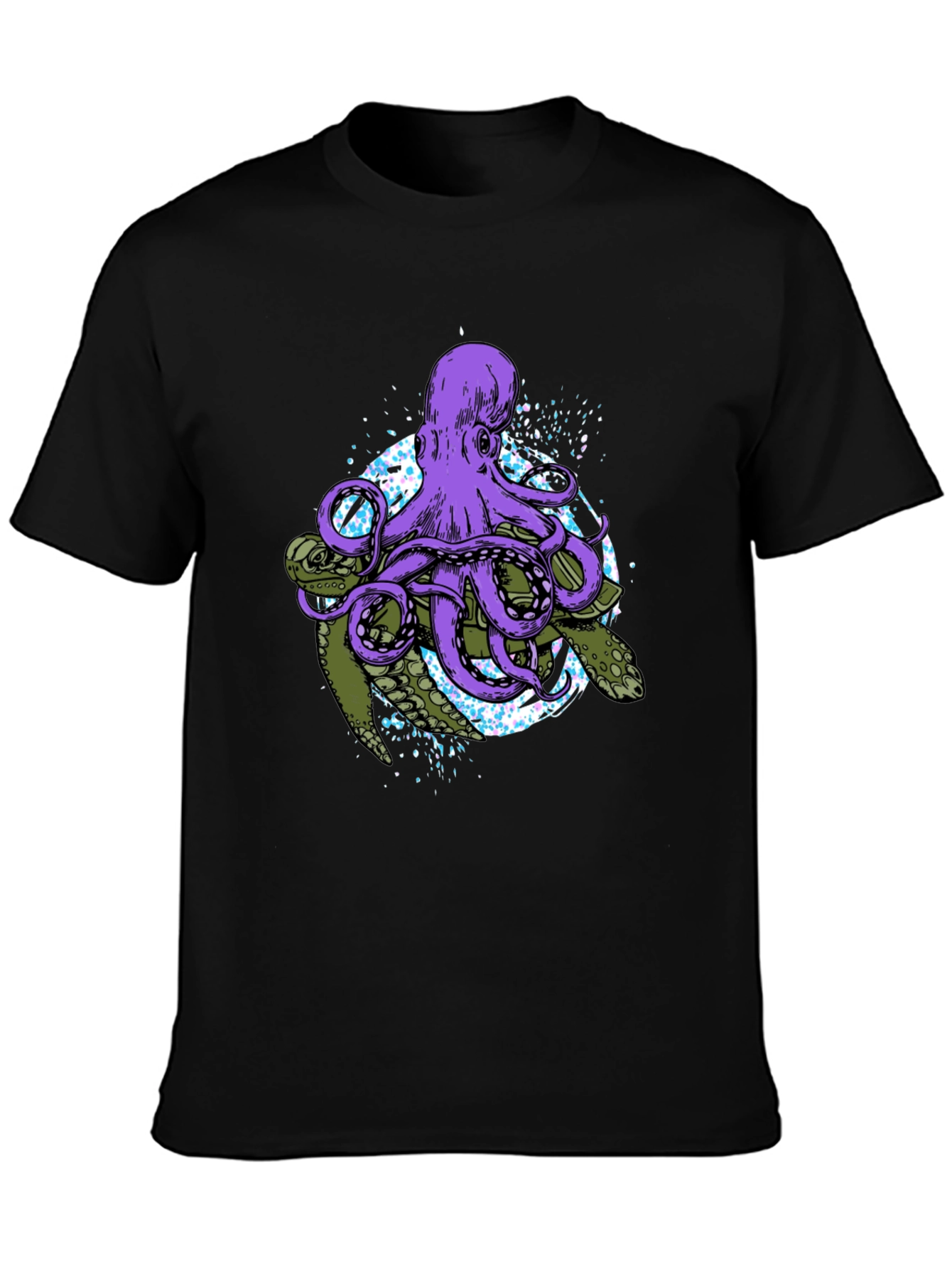 Octopus & Turtle Graphic Print Black T-Shirt
