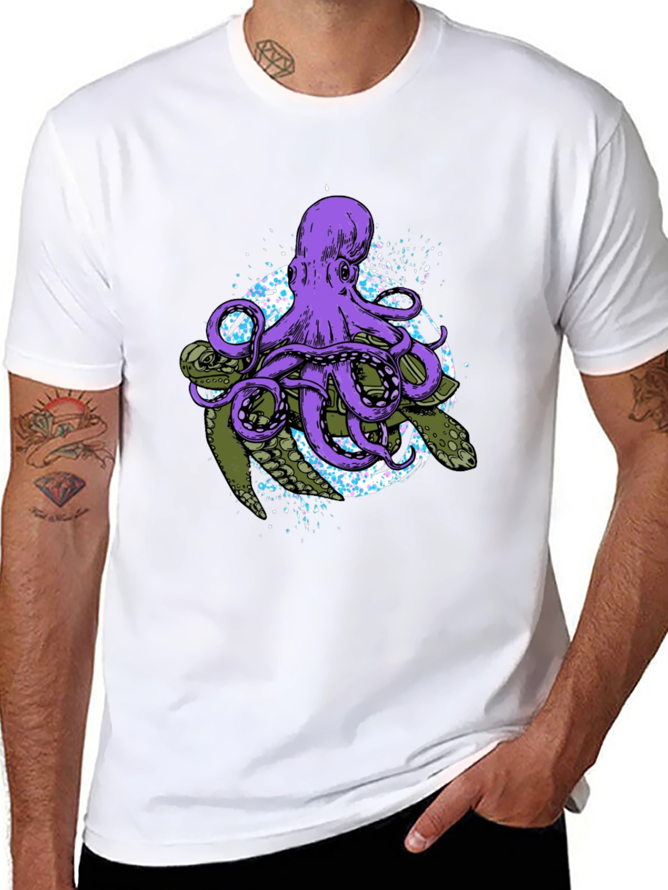 Octopus & Turtle Graphic Print Black T-Shirt